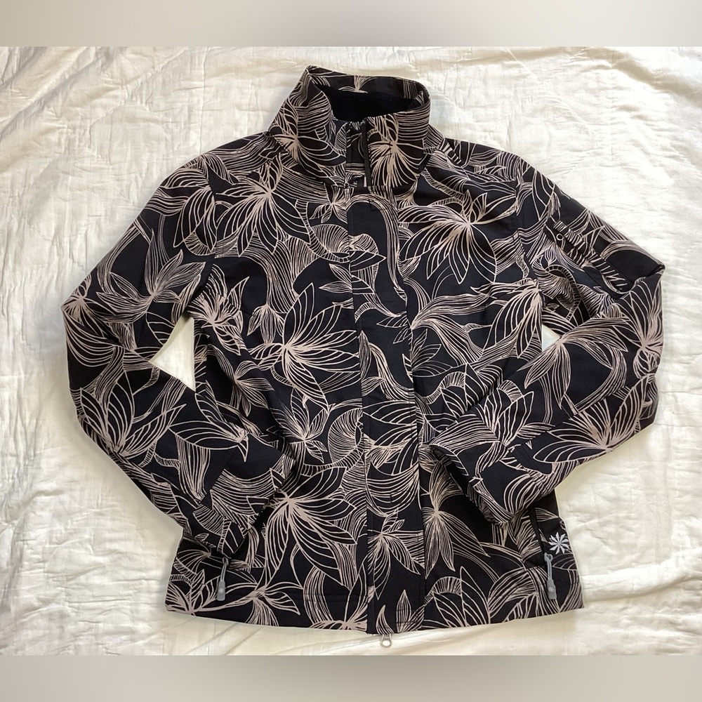 Athleta Odyssey Magnetic Wind Water Resistant Jacket Leaf Print XS